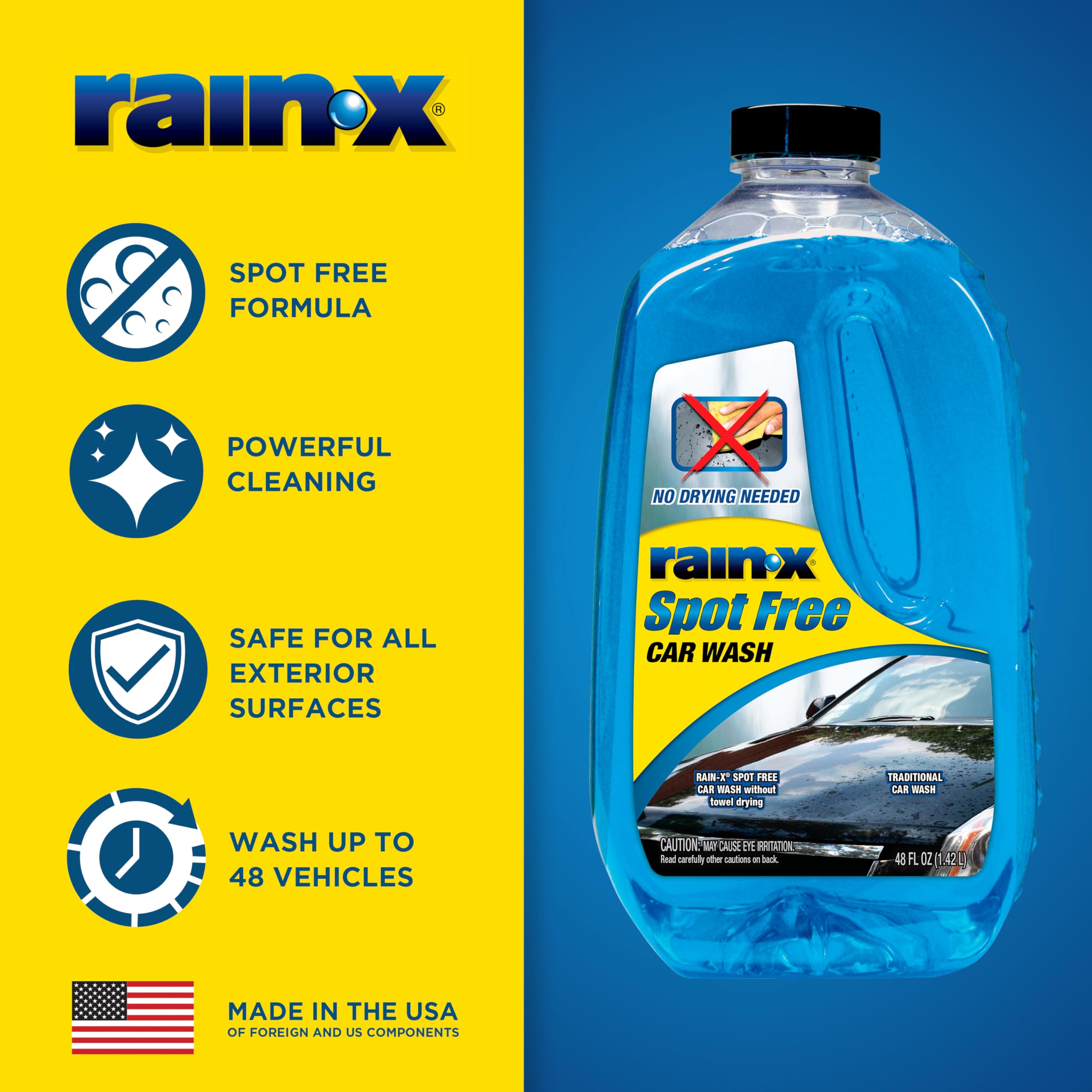 Rain-X 620073 - Car Wash Deep Cleaning, High Foam Soap Provides Spot Free Shine with No Towel Or Hand Drying Needed - Car soap for car cleaning and detailing 48 fl oz - Image 3