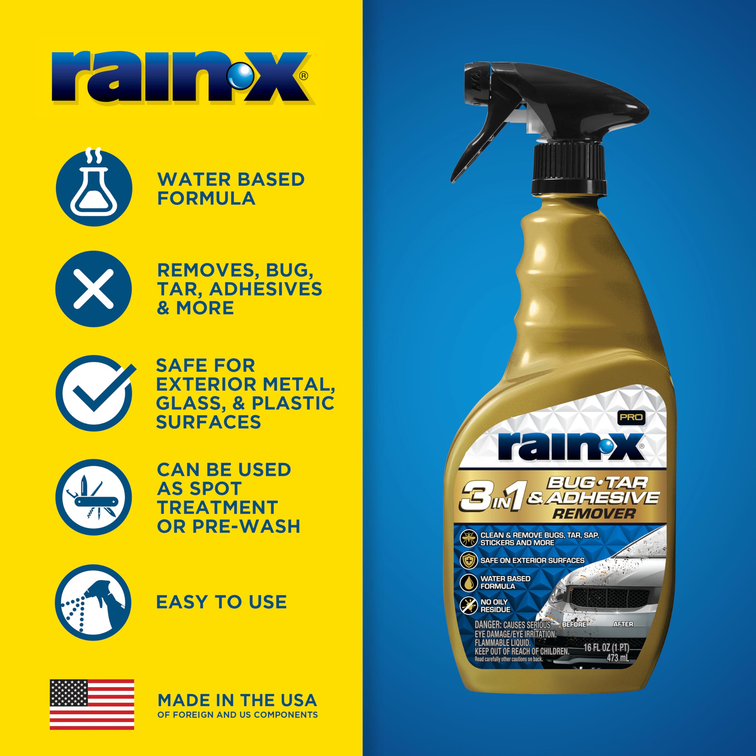 Rain-X Pro 620213 3-in-1 Bug, Tar and Adhesive Remover, 16oz - Premium Bug, Tar and Adhesive Remover to Help Clean and Remove Sticky Contaminants - Image 5